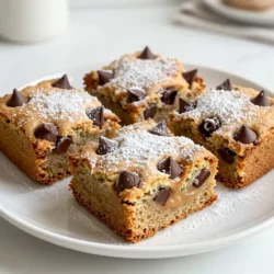 To make the best peanut butter chocolate chip blondies, gather these simple ingredients: - 1 cup creamy peanut butter - 1 cup packed brown sugar - 1/2 cup granulated sugar - 2 large eggs - 1 teaspoon pure vanilla extract - 1/2 teaspoon baking soda - 1/4 teaspoon salt - 1 cup all-purpose flour - 1 cup semi-sweet or dark chocolate chips - Optional: Powdered sugar or melted chocolate for drizzling These ingredients come together to create a rich, chewy treat. The creamy peanut butter gives a smooth texture, while the sugars add sweetness. Eggs bind everything and add moisture. Vanilla extract enhances the flavor. Baking soda helps the blondies rise, making them light and fluffy. The flour forms the base, and chocolate chips add that delightful burst of chocolate in every bite. For a fun twist, you can drizzle melted chocolate or sprinkle powdered sugar on top. This adds an elegant touch and makes your blondies even more special. Enjoy baking this delicious treat! {{ingredient_image_2}} - Preheat oven to 350°F (175°C). - Prepare an 8x8 inch baking pan with parchment paper. Start by heating your oven. This helps the blondies bake evenly. While the oven warms, grab your 8x8 inch pan. Line it with parchment paper. Make sure to leave some overhang. This will help you lift the blondies out later. - Combine peanut butter, brown sugar, and granulated sugar. - Incorporate eggs and vanilla extract. In a large mixing bowl, add 1 cup of creamy peanut butter, 1 cup of brown sugar, and 1/2 cup of granulated sugar. Mix these well until smooth. This is your sweet, creamy base. Next, add 2 large eggs. Mix each egg in one at a time. Lastly, stir in 1 teaspoon of vanilla extract for flavor. - Mix in baking soda, salt, and flour. - Carefully fold in chocolate chips. Now it's time to add the dry ingredients. Sprinkle in 1/2 teaspoon of baking soda and 1/4 teaspoon of salt. Stir until it blends well. Next, sift in 1 cup of all-purpose flour. Be gentle; you don’t want to overmix. Then, fold in 1 cup of chocolate chips. Save a few chips to sprinkle on top. - Pour batter into pan and top with reserved chocolate chips. - Bake for 25-30 minutes and perform the toothpick test. Pour the batter into your prepared pan. Spread it evenly. Top with those reserved chocolate chips for a nice look. Bake in your preheated oven for 25 to 30 minutes. When the time is up, use a toothpick to check. If it comes out with a few moist crumbs, they are done! After baking, let them cool in the pan for about 10 minutes. Use the parchment paper to lift them out. Cool completely on a wire rack before cutting into 16 squares. To get the best texture in your blondies, avoid overmixing the batter. When you add the flour, gently fold it in. Mix just until you no longer see flour streaks. Overmixing can make your blondies tough, which we don’t want. After baking, let the blondies cool in the pan for about 10 minutes. Then, lift them out using the parchment paper. This makes cutting easier. Allow them to cool completely on a wire rack. This step helps them set up nicely and keeps them chewy. You can boost the flavor of your blondies with simple additions. Try adding chopped nuts for crunch or a sprinkle of sea salt on top before baking. Both add great texture and taste. For a fun finish, drizzle melted chocolate over the cooled blondies. You can also dust them with powdered sugar for a sweet touch. These small details make your blondies look and taste even better! Pro Tips Use Room Temperature Ingredients: Ensure your eggs and peanut butter are at room temperature for easier mixing and a smoother batter. Do Not Overmix: When incorporating the flour, mix just until combined. Overmixing can lead to dense blondies. Check for Doneness: Insert a toothpick into the center; it should come out with a few moist crumbs for perfect blondies. Store Properly: Keep leftover blondies in an airtight container at room temperature for up to a week for best freshness. {{image_4}} To make these blondies fit special diets, you can easily adjust some ingredients. - Gluten-free option using almond flour: Swap the all-purpose flour with almond flour. This change keeps your blondies soft and chewy. Almond flour adds a nutty taste, too. - Vegan substitution ideas for eggs and butter: To make these blondies vegan, use flax eggs instead of regular eggs. Mix one tablespoon of ground flaxseed with three tablespoons of water. Let it sit for a few minutes. You can also use coconut oil in place of butter. This keeps the blondies moist and adds a hint of coconut flavor. You can add fun twists to your blondies by mixing in various flavors. - Adding different chips: Instead of chocolate chips, try butterscotch or white chocolate chips. Each choice gives a new taste and makes your blondies unique. - Incorporating additional ingredients: Adding coconut flakes or dried fruits like cranberries can bring more texture and flavor. These extra bits make each bite exciting and delicious. Feel free to experiment with these ideas. Each variation will bring a new twist to your peanut butter chocolate chip blondies! To keep your peanut butter chocolate chip blondies fresh, store them in an airtight container. This method locks in moisture and keeps them tasty. At room temperature, these blondies last about five days. If you want to keep them longer, refrigerate them. In the fridge, they can last up to two weeks. If you want to freeze your blondies, wrap them tightly in plastic wrap. Then, place the wrapped blondies in a freezer bag. They can stay in the freezer for up to three months. When you’re ready to enjoy them, take them out and let them thaw in the fridge overnight. For a quick treat, you can also reheat them in the microwave for about 10-15 seconds. This way, they taste fresh and warm! To check if your blondies are done, use the toothpick test. Insert a toothpick into the center of the blondies. If it comes out with a few moist crumbs, they are ready. If it has wet batter on it, they need more time. The edges should be golden brown, while the center remains soft and chewy. This balance is key for a perfect texture. You can use natural peanut butter, but it changes the blondies. Natural peanut butter has less sugar and oil. This can lead to a drier texture. For a creamier result, stick to creamy peanut butter. It makes the blondies rich and smooth, giving that perfect bite. Yes, you can make these blondies ahead of time! Store them in an airtight container. They stay fresh for about three days at room temperature. For longer storage, freeze them. Wrap each square in plastic wrap, then place them in a freezer bag. When you're ready to enjoy, let them thaw at room temperature. You now have a great recipe for delicious peanut butter blondies. We covered the ingredients, step-by-step baking instructions, and clever tips for success. Remember, you can customize these treats with different flavors and dietary options too. Whether you share them or keep them for yourself, these blondies are sure to please. Use the storage tips to keep them fresh. Enjoy every bite of your sweet creation!