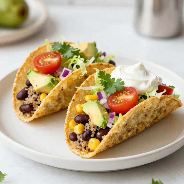 - 1 cup cooked quinoa - 1 can (15 oz) black beans, thoroughly rinsed and drained - 1 cup corn kernels, either fresh or frozen - 1 cup cherry tomatoes, halved for a pop of color and sweetness - 1 ripe avocado, diced into bite-sized pieces - 1/2 medium red onion, finely chopped for a mild zing - 1 cup shredded lettuce, for crunch - 1 tablespoon extra virgin olive oil - 1 tablespoon fresh lime juice, for brightness - 1 teaspoon chili powder, to add depth - 1/2 teaspoon ground cumin, for warmth - Salt and black pepper, to taste - Store-bought options - Homemade tortilla cups The main ingredients create a balanced and tasty salad. Quinoa adds protein and fiber. Black beans boost the protein and fiber even more. Corn gives sweetness and crunch. Cherry tomatoes add color and a juicy bite. The ripe avocado brings creaminess. Red onion adds a mild kick, while shredded lettuce gives a refreshing crunch. For the dressing, the olive oil and lime juice blend well. Chili powder and cumin add rich flavor. Salt and black pepper enhance every bite. You can choose tortilla cups from the store or make them at home. Making your own adds a personal touch. To make them, drape small tortillas over muffin tin cups and bake until crispy. This adds a fun and crunchy base for the salad. This mix of fresh ingredients and homemade tortilla cups makes the Fiesta Taco Salad Cups a hit for any gathering. {{ingredient_image_2}} 1. First, preheat your oven to 375°F (190°C). This step is key for crispy cups. 2. If you want to make homemade tortilla cups, drape small tortillas over a muffin tin. 3. Bake them for about 10-12 minutes, until they get a nice golden color. 1. In a large bowl, mix cooked quinoa, black beans, corn, cherry tomatoes, avocado, red onion, and lettuce. 2. Use a gentle hand to toss the ingredients. This keeps the avocado and tomatoes from bruising. 1. Grab a small bowl and whisk together olive oil, lime juice, chili powder, cumin, salt, and pepper. 2. Whisk until the mixture is well blended and slightly thick. This ensures all the flavors blend well. 1. Carefully fill each tortilla cup with the salad mixture. Pack it nicely to the top. 2. Top each cup with fresh cilantro. You can add a dollop of sour cream or Greek yogurt for creaminess. 3. Serve the cups right away for the best taste and texture. If you prefer, chill them for 15-20 minutes. To cook quinoa perfectly, rinse it first. This removes the bitter coating. Use two parts water to one part quinoa. Bring water to a boil, then lower the heat. Simmer for about 15 minutes until the quinoa is fluffy. Fluff it with a fork afterward for the best texture. Choosing the best avocado is simple. Look for a dark green skin and a slight give when pressed. If it's too soft, it may be overripe. A ripe avocado adds creaminess to your salad cups. For a festive look, arrange the salad cups on a colorful platter. Add lime wedges around the cups for extra color and flavor. This also lets guests add a squeeze of lime to their salad. You can also personalize your cups with toppings. Try adding sliced jalapeños for heat or a sprinkle of feta cheese for creaminess. Fresh cilantro adds both flavor and a pop of green. One common mistake is overstuffing the tortilla cups. Fill them, but don’t pack too tightly. This keeps them from breaking apart. Another mistake is not seasoning your salad well. Be generous with salt and pepper. This enhances the flavors of all the fresh ingredients. Adjust the seasoning to your taste for the best results. Pro Tips Fresh Ingredients: Using fresh vegetables will enhance the flavor and texture of your salad cups. Opt for ripe avocados and sweet cherry tomatoes for the best taste. Customize Your Spice: Adjust the amount of chili powder and cumin based on your spice preference. For a milder version, reduce the spices or omit them entirely. Make Ahead: You can prepare the salad mixture in advance and store it in the refrigerator. Just fill the tortilla cups right before serving to maintain their crunch. Serving Suggestions: Pair the cups with a side of salsa or guacamole for an extra layer of flavor. Lime wedges are also great for adding a fresh zest! {{image_4}} You can easily change the protein in these cups. Grilled chicken adds a nice flavor. You can also use shrimp for a seafood twist. If you want a meat-free option, try adding more beans. You could also use lentils for a hearty texture. To kick up the flavor, you can add spices or herbs. Cumin and chili powder work great. You might also want to add fresh cilantro for a burst of freshness. If you like heat, adding jalapeños gives a spicy kick. They pair well with the creamy avocado. For those needing gluten-free options, use corn tortillas. They work just as well. If you want to make this dish vegan, skip the sour cream and use a plant-based yogurt. You can still enjoy all the flavors without any animal products. To keep your Fiesta Taco Salad Cups fresh, follow these tips: - Store the salad filling in an airtight container. - Keep tortilla cups separate to avoid sogginess. - Add lime juice to the salad to help prevent browning. To refresh your tortilla cups: - Preheat your oven to 350°F (175°C). - Place cups on a baking sheet for about 5 minutes. For the filling: - Reheat in a skillet over low heat. - Stir gently to warm it evenly without overcooking. In the fridge, your salad lasts about 3 days. - Quinoa and black beans stay good for 3-5 days. - Avocado should be eaten within 1-2 days after cutting. For freezing: - The salad filling can freeze for up to 3 months. - Avoid freezing the tortilla cups, as they lose crispness. Yes, you can prepare many parts ahead of time. Cook the quinoa and store it in the fridge. You can also chop the veggies and beans a day early. Keep them in airtight containers to stay fresh. - Storage tips: - Store the salad mix separate from the tortilla cups. - Keep the dressing in a jar to drizzle later. - Assemble the cups just before serving to keep them crisp. If you want to swap quinoa, you have great options. Rice and couscous are both tasty choices. - Rice options: - Brown rice gives a nutty taste. - White rice cooks faster and is soft. - Couscous: - This tiny pasta cooks quickly. - It adds a nice texture and flavor. Keeping tortilla cups crisp is key. Here are some simple tips. - Baking: - Bake the cups until golden and firm. - Let them cool completely before filling. - Storage: - Don’t fill the cups until right before serving. - If you have leftovers, store the filling in a separate container. These tips will help you enjoy your Fiesta Taco Salad Cups at their best! In this article, we explored how to make delicious Fiesta Taco Salad Cups. We covered the main ingredients, including cooked quinoa, black beans, and ripe avocado, and highlighted simple steps to prepare your tortilla cups. I provided tips on avoiding common mistakes and making tasty variations for everyone. Remember, you can make this recipe your own and enjoy every bite. Happy cooking!