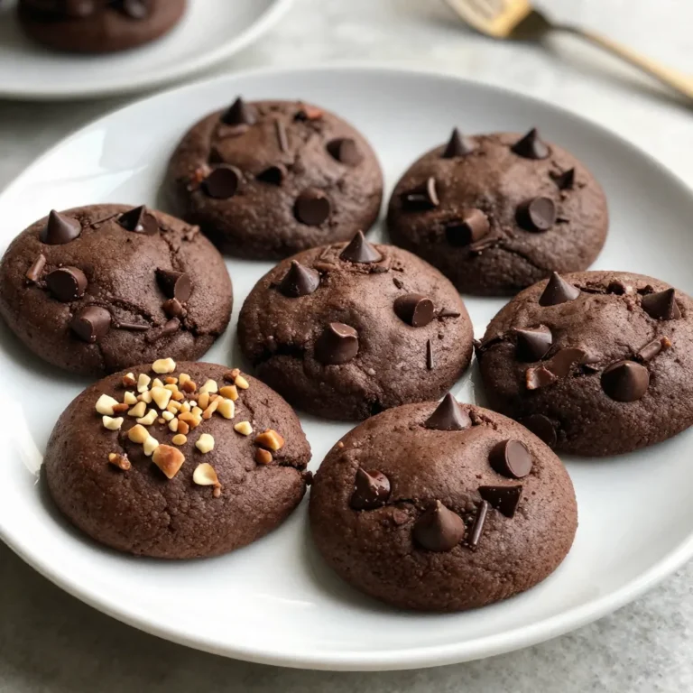 Here’s what you need to make these soft and chewy chocolate fudge brownie cookies: - 1 cup unsalted butter, melted - 1 ½ cups granulated sugar - 2 large eggs - 2 teaspoons pure vanilla extract - 1 cup all-purpose flour - ½ cup unsweetened cocoa powder - ½ teaspoon baking powder - ½ teaspoon fine sea salt - 1 cup semi-sweet chocolate chips - Optional: ½ cup chopped walnuts or pecans Each ingredient plays a key role. The melted butter makes the cookies rich and moist. Sugar gives them sweetness and helps with the chewy texture. Eggs bind everything together and add some lift. The cocoa powder adds that deep chocolate flavor we all love. The flour provides structure, while the baking powder helps them rise a bit. Salt balances the sweetness and enhances the chocolate taste. Chocolate chips add melty goodness in every bite, and nuts can add a nice crunch if you choose to include them. {{ingredient_image_2}} First, preheat your oven to 350°F (175°C). This helps the cookies bake evenly. While the oven heats, line a baking sheet with parchment paper. This prevents the cookies from sticking. In a large bowl, mix the melted unsalted butter and granulated sugar. Whisk until it looks smooth and shiny. Next, add the eggs, one at a time. Make sure to mix well after each egg. Then, pour in the pure vanilla extract and blend it in well. In another bowl, sift together the all-purpose flour, unsweetened cocoa powder, baking powder, and fine sea salt. Sifting helps remove any lumps. This mixture adds structure and flavor to your cookies. Now, gently fold the dry mixture into the wet ingredients. Use a spatula and stir until just combined. Be careful not to overmix. This keeps the cookies soft and chewy. Using a cookie scoop or a tablespoon, drop rounded balls of dough onto the prepared baking sheet. Leave about 2 inches of space between each cookie. This allows them to spread while baking. Bake in the preheated oven for 10-12 minutes. The edges should look set, but the centers should stay soft. Once baked, take the cookies out of the oven. Let them cool on the baking sheet for about 5 minutes. This helps them firm up. Then, transfer them to a wire rack to cool completely. This lets them reach their full fudgy potential. To create gooey centers in your cookies, bake them just until the edges are set. The middle should still look soft. This will give you that rich, fudgy bite. Remove the cookies from the oven, even if they seem underbaked. They will firm up as they cool. For chewy edges, make sure to mix the butter and sugar well. This helps create nice, chewy textures. Also, do not overmix the dough. Just combine the dry and wet ingredients until you can't see any flour. One big mistake is overbaking. Keep an eye on your cookies as they bake. Check them a minute early to catch that perfect moment. Another mistake is overmixing. This can lead to dry cookies. Mix just until combined. Also, don’t forget to use parchment paper. This keeps your cookies from sticking to the pan. If you skip this step, you might lose some cookies. Use a good mixing bowl. A large bowl helps you mix everything without making a mess. A rubber spatula is great for folding in chocolate chips. It gives you control when mixing. A cookie scoop helps make uniform cookies. This means they will bake evenly. Lastly, a wire rack is key for cooling. It allows air to circulate, keeping your cookies soft and chewy. Pro Tips Use Quality Chocolate: For the best flavor, opt for high-quality semi-sweet chocolate chips. They will enhance the overall taste of your cookies. Don’t Overmix: Mix the dry ingredients into the wet ingredients until just combined. Overmixing can lead to tough cookies. Chill the Dough: If you have time, chill the cookie dough for 30 minutes before baking. This helps the cookies maintain their shape and enhances the fudginess. Store Properly: To keep your cookies fresh, store them in an airtight container at room temperature. They can also be frozen for longer storage. {{image_4}} You can change the nuts in your cookies for great taste. I love using walnuts or pecans. They add a nice crunch and flavor. You can also try almonds or hazelnuts. Simply chop them and fold them into the dough. This adds extra texture to each bite. Want to mix things up? You can add different flavors to your cookies. For a minty twist, add peppermint extract. Just a half teaspoon will do. If you like coffee, add a teaspoon of espresso powder. This gives a rich flavor that pairs well with chocolate. You can even add orange zest for a fruity note. These small changes can make your cookies even more fun! If you need gluten-free cookies, swap all-purpose flour for a gluten-free blend. Look for blends that work well in baking. For a dairy-free option, use coconut oil instead of butter. You can also use dairy-free chocolate chips. These swaps let everyone enjoy your cookies without worry. Just follow the same steps in the recipe for tasty results! To keep your chocolate fudge brownie cookies fresh, place them in an airtight container. This helps avoid dryness and keeps them chewy. You can store them at room temperature for about one week. If you want to keep them longer, consider freezing them. For the best taste and texture, store cookies with a slice of bread in the container. The bread helps maintain moisture. Avoid stacking cookies unless you place parchment paper between layers. This prevents them from sticking together. To freeze your cookies, let them cool completely first. Then, place them in a single layer on a baking sheet. Freeze for about one hour until firm. Afterward, transfer them to a freezer-safe bag or container. They can last up to three months in the freezer. When ready to enjoy, simply thaw at room temperature or warm them in the oven. You can tell your cookies are done when the edges are set. The centers should remain soft and look slightly underbaked. This gives them that fudgy texture we love. A good rule of thumb is to bake them for 10-12 minutes at 350°F. You can also gently press the center with your finger. If it springs back, they are ready to come out. Yes, you can make these cookies ahead of time! You can prepare the dough and store it in the fridge for up to three days. Just scoop the dough onto the baking sheet and cover it. When you're ready, bake them straight from the fridge. They may need an extra minute or two, but they will taste fresh! To reheat cookies, place them on a microwave-safe plate. Heat them for about 10-15 seconds. This warms them up without making them hard. You can also use an oven. Preheat it to 350°F and warm them for about 5 minutes. This helps keep the chewyness intact. Absolutely! You can use any type of chocolate chips you like. White chocolate or dark chocolate can be great options. You can even mix in butterscotch or peanut butter chips for a fun twist. Just remember to use the same amount for the best results. You now have a simple guide to make delicious cookies. We covered the key ingredients needed, from butter to chocolate chips. The step-by-step instructions help ensure you bake with ease. Remember to avoid common mistakes for the best results. If you're feeling creative, try variations like adding nuts or different flavors. Storing your cookies properly keeps them fresh for longer. Enjoy baking these treats and share them with friends and family. Your cookie skills are about to shine!