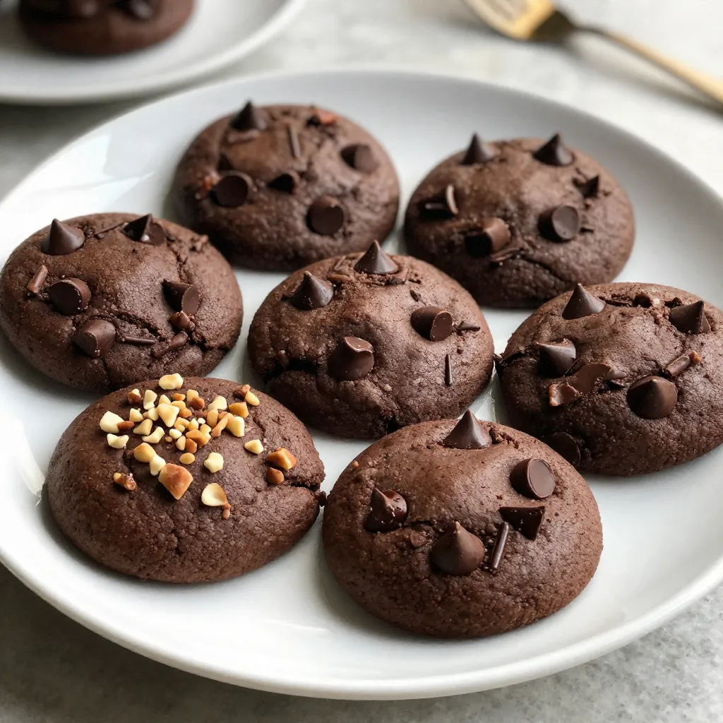 Here’s what you need to make these soft and chewy chocolate fudge brownie cookies: - 1 cup unsalted butter, melted - 1 ½ cups granulated sugar - 2 large eggs - 2 teaspoons pure vanilla extract - 1 cup all-purpose flour - ½ cup unsweetened cocoa powder - ½ teaspoon baking powder - ½ teaspoon fine sea salt - 1 cup semi-sweet chocolate chips - Optional: ½ cup chopped walnuts or pecans Each ingredient plays a key role. The melted butter makes the cookies rich and moist. Sugar gives them sweetness and helps with the chewy texture. Eggs bind everything together and add some lift. The cocoa powder adds that deep chocolate flavor we all love. The flour provides structure, while the baking powder helps them rise a bit. Salt balances the sweetness and enhances the chocolate taste. Chocolate chips add melty goodness in every bite, and nuts can add a nice crunch if you choose to include them. {{ingredient_image_2}} First, preheat your oven to 350°F (175°C). This helps the cookies bake evenly. While the oven heats, line a baking sheet with parchment paper. This prevents the cookies from sticking. In a large bowl, mix the melted unsalted butter and granulated sugar. Whisk until it looks smooth and shiny. Next, add the eggs, one at a time. Make sure to mix well after each egg. Then, pour in the pure vanilla extract and blend it in well. In another bowl, sift together the all-purpose flour, unsweetened cocoa powder, baking powder, and fine sea salt. Sifting helps remove any lumps. This mixture adds structure and flavor to your cookies. Now, gently fold the dry mixture into the wet ingredients. Use a spatula and stir until just combined. Be careful not to overmix. This keeps the cookies soft and chewy. Using a cookie scoop or a tablespoon, drop rounded balls of dough onto the prepared baking sheet. Leave about 2 inches of space between each cookie. This allows them to spread while baking. Bake in the preheated oven for 10-12 minutes. The edges should look set, but the centers should stay soft. Once baked, take the cookies out of the oven. Let them cool on the baking sheet for about 5 minutes. This helps them firm up. Then, transfer them to a wire rack to cool completely. This lets them reach their full fudgy potential. To create gooey centers in your cookies, bake them just until the edges are set. The middle should still look soft. This will give you that rich, fudgy bite. Remove the cookies from the oven, even if they seem underbaked. They will firm up as they cool. For chewy edges, make sure to mix the butter and sugar well. This helps create nice, chewy textures. Also, do not overmix the dough. Just combine the dry and wet ingredients until you can't see any flour. One big mistake is overbaking. Keep an eye on your cookies as they bake. Check them a minute early to catch that perfect moment. Another mistake is overmixing. This can lead to dry cookies. Mix just until combined. Also, don’t forget to use parchment paper. This keeps your cookies from sticking to the pan. If you skip this step, you might lose some cookies. Use a good mixing bowl. A large bowl helps you mix everything without making a mess. A rubber spatula is great for folding in chocolate chips. It gives you control when mixing. A cookie scoop helps make uniform cookies. This means they will bake evenly. Lastly, a wire rack is key for cooling. It allows air to circulate, keeping your cookies soft and chewy. Pro Tips Use Quality Chocolate: For the best flavor, opt for high-quality semi-sweet chocolate chips. They will enhance the overall taste of your cookies. Don’t Overmix: Mix the dry ingredients into the wet ingredients until just combined. Overmixing can lead to tough cookies. Chill the Dough: If you have time, chill the cookie dough for 30 minutes before baking. This helps the cookies maintain their shape and enhances the fudginess. Store Properly: To keep your cookies fresh, store them in an airtight container at room temperature. They can also be frozen for longer storage. {{image_4}} You can change the nuts in your cookies for great taste. I love using walnuts or pecans. They add a nice crunch and flavor. You can also try almonds or hazelnuts. Simply chop them and fold them into the dough. This adds extra texture to each bite. Want to mix things up? You can add different flavors to your cookies. For a minty twist, add peppermint extract. Just a half teaspoon will do. If you like coffee, add a teaspoon of espresso powder. This gives a rich flavor that pairs well with chocolate. You can even add orange zest for a fruity note. These small changes can make your cookies even more fun! If you need gluten-free cookies, swap all-purpose flour for a gluten-free blend. Look for blends that work well in baking. For a dairy-free option, use coconut oil instead of butter. You can also use dairy-free chocolate chips. These swaps let everyone enjoy your cookies without worry. Just follow the same steps in the recipe for tasty results! To keep your chocolate fudge brownie cookies fresh, place them in an airtight container. This helps avoid dryness and keeps them chewy. You can store them at room temperature for about one week. If you want to keep them longer, consider freezing them. For the best taste and texture, store cookies with a slice of bread in the container. The bread helps maintain moisture. Avoid stacking cookies unless you place parchment paper between layers. This prevents them from sticking together. To freeze your cookies, let them cool completely first. Then, place them in a single layer on a baking sheet. Freeze for about one hour until firm. Afterward, transfer them to a freezer-safe bag or container. They can last up to three months in the freezer. When ready to enjoy, simply thaw at room temperature or warm them in the oven. You can tell your cookies are done when the edges are set. The centers should remain soft and look slightly underbaked. This gives them that fudgy texture we love. A good rule of thumb is to bake them for 10-12 minutes at 350°F. You can also gently press the center with your finger. If it springs back, they are ready to come out. Yes, you can make these cookies ahead of time! You can prepare the dough and store it in the fridge for up to three days. Just scoop the dough onto the baking sheet and cover it. When you're ready, bake them straight from the fridge. They may need an extra minute or two, but they will taste fresh! To reheat cookies, place them on a microwave-safe plate. Heat them for about 10-15 seconds. This warms them up without making them hard. You can also use an oven. Preheat it to 350°F and warm them for about 5 minutes. This helps keep the chewyness intact. Absolutely! You can use any type of chocolate chips you like. White chocolate or dark chocolate can be great options. You can even mix in butterscotch or peanut butter chips for a fun twist. Just remember to use the same amount for the best results. You now have a simple guide to make delicious cookies. We covered the key ingredients needed, from butter to chocolate chips. The step-by-step instructions help ensure you bake with ease. Remember to avoid common mistakes for the best results. If you're feeling creative, try variations like adding nuts or different flavors. Storing your cookies properly keeps them fresh for longer. Enjoy baking these treats and share them with friends and family. Your cookie skills are about to shine!