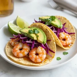 - 1 lb large shrimp, peeled and deveined - 3 tablespoons honey - 3 cloves garlic, finely minced - 1 tablespoon soy sauce - 1 tablespoon freshly squeezed lime juice - 1 teaspoon chili powder - 1/2 teaspoon smoked paprika - 1 tablespoon extra virgin olive oil - 8 small corn or flour tortillas These main ingredients create a sweet and savory flavor. The honey and garlic pair well with shrimp. They form a tasty marinade that infuses flavor into each bite. - 1 cup shredded red cabbage - 1 ripe avocado, sliced into thin wedges Adding red cabbage gives crunch and freshness. Avocado adds creaminess and richness. Both ingredients balance the shrimp's flavor nicely. - Fresh cilantro leaves, for garnish - Lime wedges, for serving Cilantro adds a bright, herbal flavor. Lime wedges allow you to add a zesty kick. These toppings make your tacos even better! Feel free to mix and match to find your favorite flavors. {{ingredient_image_2}} Start by mixing the marinade. In a bowl, whisk together three tablespoons of honey, three minced garlic cloves, one tablespoon of soy sauce, and one tablespoon of lime juice. Add one teaspoon of chili powder and half a teaspoon of smoked paprika for depth. This blend creates a sweet and savory mix that enhances the shrimp’s flavor. Once mixed, add one pound of peeled and deveined shrimp to the bowl. Toss them gently, making sure each shrimp gets coated in that tasty marinade. Cover the bowl and let it chill in the fridge for about 15 minutes. This time allows the shrimp to soak up the flavors better. Now, let’s cook the shrimp. Heat one tablespoon of extra virgin olive oil in a large skillet over medium-high heat. Wait until the oil shimmers before adding the shrimp. Be sure to place them in a single layer. If the pan is crowded, the shrimp won’t cook evenly. Cook each shrimp for 2-3 minutes on one side. Look for them to turn opaque and slightly charred before flipping them. Cook the other side for the same time. Once done, the shrimp should be juicy and full of flavor. While the shrimp cooks, it’s time to warm the tortillas. You can choose small corn or flour tortillas based on your taste. To warm them, place them on a dry skillet over low heat. Heat for 30 seconds on each side until soft. Alternatively, you can wrap them in a damp paper towel and microwave for about 30 seconds. This method makes them nice and pliable. Warm tortillas make a big difference in enjoying your tacos. Now comes the fun part—assembling the tacos! Start with a warm tortilla on your plate. Add a handful of shredded red cabbage for crunch and color. Next, place a few cooked shrimp on top. Slice one ripe avocado into thin wedges and layer several on the shrimp. This adds creaminess and balances the flavors. Finally, sprinkle fresh cilantro leaves over the tacos for a pop of freshness. Serve the tacos immediately with lime wedges on the side. Squeezing fresh lime juice over them adds a zesty finish that everyone will love. Enjoy your delicious honey garlic shrimp tacos! For the best flavor, marinate the shrimp for at least 15 minutes. This time allows the shrimp to soak up the honey, garlic, and spices. Always mix the marinade well. This ensures each shrimp gets a good coating. You want to use fresh shrimp if possible. Fresh shrimp tastes better and has a better texture. If you use frozen shrimp, make sure to thaw them completely before marinating. Cook the shrimp over medium-high heat. This heat gives the shrimp a nice char while keeping them juicy. Make sure not to crowd the pan. Cook them in a single layer for even cooking. Each side needs only about 2-3 minutes. Look for the shrimp to turn opaque and slightly pink. This color change shows that they are done. Remove them from heat right away. Overcooked shrimp become rubbery and tough. Warming tortillas is easy. Use a dry skillet over low heat. Heat each tortilla for about 30 seconds on each side. This method keeps them soft and pliable. You can also wrap them in a damp paper towel. Then microwave for about 30 seconds. This method works well too. Just be careful not to heat them too long. Otherwise, they can dry out and crack. Use these tips for perfect tortillas every time! Pro Tips Perfect Shrimp Timing: Cook the shrimp just until they turn opaque and slightly charred. Overcooked shrimp become rubbery, so watch closely! Marinating Magic: For an even deeper flavor, marinate the shrimp for up to 30 minutes. Just be careful not to exceed this time as the acid in lime juice can start to "cook" the shrimp. Tortilla Tips: Warm tortillas over low heat or in the microwave to keep them soft and pliable. This makes them easier to fold without tearing. Fresh Garnish: Always use fresh cilantro and lime wedges for serving. They add a burst of flavor that elevates your tacos to the next level! {{image_4}} If you want to switch things up, try using chicken or tofu. Chicken thighs are juicy and flavorful. Just cut them into bite-sized pieces. Tofu works well for a meat-free option too. Use firm tofu and press it to remove moisture. Both options will soak up the marinade nicely, giving you a tasty taco. You can play with the marinade to fit your taste. For a spicy kick, add more chili powder or a dash of hot sauce. If you love citrus, try orange juice instead of lime juice. You could even add ginger for an extra zing. Just mix and match to find your perfect flavor blend. Toppings can change your taco game. Instead of red cabbage, use shredded carrots or even a mix of both. Try adding pickled onions for a tangy crunch. You can also include a dollop of sour cream or Greek yogurt for creaminess. Fresh jalapeños add heat, while pineapple chunks bring sweetness. The options are endless and fun to explore! To store leftover tacos, place them in an airtight container. Keep the shrimp and toppings separate. This helps maintain freshness. You can store them in the fridge for up to two days. If you leave the toppings mixed with the shrimp, they may get soggy. When you reheat the shrimp, do it gently. Use a skillet over low heat. Add a splash of water or broth to keep them moist. Stir them often until they are warmed through. Avoid the microwave as it can overcook the shrimp, making them tough. For toppings, like avocado and cabbage, store them in separate containers. Use lemon or lime juice on avocado to prevent browning. Keep the tortillas in a sealed bag or container to avoid drying out. This way, all your ingredients stay fresh and ready for a quick meal. Yes, you can use frozen shrimp. Just make sure to thaw them first. Place the shrimp in the fridge overnight or run them under cold water for quick thawing. This method keeps the shrimp tender and tasty. I recommend using small corn or flour tortillas. Corn tortillas add a nice flavor and texture. Flour tortillas are soft and easy to fold. Both types work well, so choose what you like best. To spice things up, add more chili powder to the marinade. You can also include diced jalapeños or hot sauce when serving. These additions will give your tacos an extra kick. Yes, you can prepare the shrimp in advance. Marinate them up to 2 hours ahead of time. Just keep the shrimp in the fridge until you are ready to cook. This saves time and lets the flavors soak in. You’ve learned how to make honey garlic shrimp tacos from scratch. We covered key ingredients, marination, and cooking steps. Remember to experiment with toppings and try different proteins for variety. Storing leftovers properly will keep your tacos fresh for later. Keep these tips in mind for the best tacos each time. Enjoy making this dish, and don't hesitate to put your twist on it. Your kitchen will soon be the place for delicious flavors!