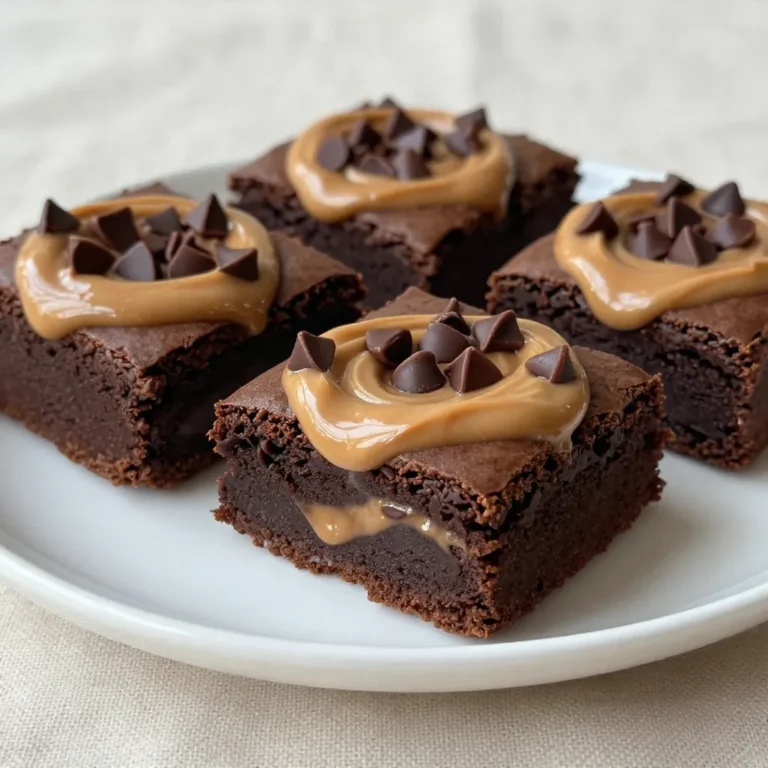 To make these delicious brownies, gather these key items: - 1/2 cup unsalted butter, melted - 1 cup granulated sugar - 2 large eggs - 1 teaspoon vanilla extract - 1/3 cup unsweetened cocoa powder - 1/2 cup all-purpose flour - 1/4 teaspoon salt - 1/4 teaspoon baking powder - 1/2 cup creamy peanut butter For an extra treat, consider adding: - 1/4 cup chocolate chips These chocolate chips will boost the brownie’s chocolate flavor. They add little bursts of chocolatey goodness with each bite. Make sure you have these tools ready: - A 9x9-inch baking pan - Mixing bowls - A whisk - A spatula - A microwave-safe bowl - A knife or skewer for swirling Having the right tools makes baking much easier and more fun! {{ingredient_image_2}} Start by preheating your oven to 350°F (175°C). This step helps the brownies bake evenly. Take a 9x9-inch baking pan, and grease it well. You can also line it with parchment paper. This makes it easier to lift the brownies out later. In a large bowl, pour in the melted butter and granulated sugar. Whisk them together until smooth. Next, add the eggs one at a time. Whisk after each egg to mix well. Then, stir in the vanilla extract. Sift in the cocoa powder, flour, salt, and baking powder. Gently fold these dry ingredients into the wet mixture. Be careful not to overmix, or your brownies may turn out dense. Pour three-quarters of the brownie batter into the prepared pan. Spread it evenly with a spatula. In a small bowl, microwave the peanut butter for about 20-30 seconds. This makes it easier to drizzle. Pour the warm peanut butter over the brownie base. Now, take the remaining batter and dollop it over the peanut butter. Use a knife or skewer to swirl the two batters together. This creates a lovely marbled effect. Place the pan in the preheated oven. Bake for 20-25 minutes. To check if they are done, insert a toothpick into the center. It should come out mostly clean, with a few moist crumbs. After baking, let the brownies cool in the pan for at least 10 minutes. If you used parchment paper, lift them out carefully before cutting into squares. To get the best brownie texture, focus on mixing. Start with melted butter and sugar. Whisk them well until they blend smoothly. Next, add eggs one at a time. This helps create a nice, airy mix. When you add dry ingredients, mix gently. Overmixing makes them tough. Your batter should be thick but pourable. Swirling adds beauty to your brownies. After pouring the peanut butter, dollop the brownie batter on top. Use a knife or skewer to swirl gently. Move in an "S" shape for a lovely marbled look. Don’t go too deep. You want to see both colors. The top will look amazing when baked. Make these brownies your own! Add nuts like walnuts or pecans for crunch. You can also try different chocolate types, like dark or milk. Want a little spice? Add a pinch of cinnamon or espresso powder. For a fun twist, mix in some crushed candies. This gives your brownies unique flavors and textures. Pro Tips Use Room Temperature Ingredients: For the best texture, ensure your eggs and peanut butter are at room temperature before mixing. This helps create a smoother batter. Don't Overmix: When combining the dry ingredients with the wet, mix just until combined. Overmixing can lead to tough brownies. Check for Doneness Carefully: Insert a toothpick into the center of the brownies. It should come out with a few moist crumbs, indicating they are perfectly fudgy. Cool Before Cutting: Allow the brownies to cool in the pan for at least 10 minutes. This helps them set and makes cutting easier without crumbling. {{image_4}} If you want to make these brownies nut-free, you can try sun butter. This spread comes from sunflower seeds and tastes great. Another option is soy nut butter, which is also nut-free. Both choices work well in place of peanut butter. Just use the same amount as the recipe calls for. These swaps keep the brownies rich and tasty. Mix-ins can make these brownies even more fun. You can add a handful of chocolate chips or chopped nuts. For a fruity twist, try dried cherries or raspberries. You can sprinkle these on top before you bake. You can also add a layer of caramel sauce for extra sweetness. Just drizzle it before swirling the batters. If you want gluten-free brownies, swap the all-purpose flour for a gluten-free blend. Many brands offer great mixes that work well in baking. You can also use almond flour or coconut flour, but adjust the amounts. Start with less and add as needed for the right texture. Just remember, the baking time might change slightly, so keep an eye on them! To keep your peanut butter chocolate swirl brownies fresh, store them in an airtight container. This helps maintain their softness and flavor. Place a piece of parchment paper between layers to avoid sticking. Store them at room temperature for up to 3 days. For longer storage, consider freezing. Freezing brownies is simple. First, let them cool completely. Then, cut them into squares. Wrap each square tightly in plastic wrap. Place the wrapped brownies in a freezer-safe bag or container. They can last up to 3 months in the freezer. When you’re ready to eat, just thaw them at room temperature. To enjoy your brownies warm, preheat your oven to 350°F (175°C). Place the brownies on a baking sheet. Heat them for about 5 to 10 minutes. This will restore their soft texture. For a quick fix, you can also microwave a square for 10 to 15 seconds. Enjoy them warm! You can tell your brownies are done when a toothpick comes out mostly clean. Insert it into the center of the brownies. If it has a few moist crumbs, they are ready. If the toothpick has wet batter, bake for a few more minutes. Keep an eye on them! Yes, you can use oil instead of butter. Use a light oil, like canola or vegetable oil. Replace the butter with the same amount of oil, but the taste will change a bit. Brownies may taste less rich but will still be soft and good. To make brownies more chocolatey, add chocolate chips. Mix in 1/4 cup of chocolate chips into the batter. You can also use dark cocoa powder instead of regular cocoa powder. This change will boost the chocolate flavor. For clean edges, let the brownies cool first. Use a sharp knife to cut them. Wipe the knife with a damp cloth between cuts. This step helps keep the edges neat. You can also chill the brownies for a bit before cutting to make this easier. You now have all you need to make awesome brownies. We covered the key ingredients, with options to boost flavor. I shared simple steps for mixing, swirling, and baking. I also gave you tips for texture and personalization. Plus, I included variations for different diets and preferences. Finally, I shared how to store and reheat your tasty treats. With these insights, you can create perfect brownies every time. Happy baking!