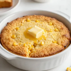 - 1 cup cornmeal - 2 cups milk (whole or buttermilk) - 2 tablespoons unsalted butter - 3 large eggs - 1 tablespoon sugar - 1 teaspoon baking powder - 1/2 teaspoon salt - 1 cup sweet corn kernels - 1/2 cup shredded cheddar cheese (optional) What can I use instead of cornmeal? You can use polenta or masa harina if you need a change. Both give a nice texture. What milk works best? You can use whole milk or buttermilk. Each adds a rich taste. Almond milk or oat milk can also work, but they may change the flavor slightly. What cheese can I add? If you want to skip cheddar, try pepper jack for a kick. Feta adds a nice salty flavor too. {{ingredient_image_2}} First, preheat your oven to 350°F (175°C). This step is key to getting that nice, golden top. Next, grease a 9-inch square baking dish or a cast-iron skillet. Use butter or non-stick spray. This helps the spoonbread come out easily after baking. In a medium saucepan, pour in 2 cups of milk. Heat over medium heat until it gently simmers. You want it warm, but not boiling. Gradually whisk in 1 cup of cornmeal. Stir continuously to avoid clumps. Keep stirring for about 4 to 5 minutes. You will notice the mixture thickens and becomes creamy. It's like magic! Once it thickens, take it off the heat and mix in 2 tablespoons of melted butter. Let this cool for a few minutes. In a large bowl, crack 3 large eggs. Add 1 tablespoon of sugar, 1 teaspoon of baking powder, and 1/2 teaspoon of salt. Use a whisk to blend them well. Now, slowly add the cooled cornmeal mixture into the egg mix. Stir thoroughly until everything combines. Then, gently fold in 1 cup of sweet corn kernels. If you want, add 1/2 cup of shredded cheddar cheese for extra flavor. Carefully pour the spoonbread batter into your prepared baking dish. Use a spatula to smooth out the top. This helps it bake evenly. Place the dish in the preheated oven. Bake for 25 to 30 minutes. Look for a golden brown top. To check doneness, insert a toothpick into the center. It should come out clean. Once baked, let it cool for a few minutes before serving. This time helps it set up nicely. To make sweet corn spoonbread great, focus on the texture. It should be creamy but not too wet. Here are a few tips: - Use whole or buttermilk. This makes it richer. - Stir the cornmeal slowly into the milk. This avoids lumps. - Cook the cornmeal mix until it’s thick. It should take about 4-5 minutes. - Let the mix cool before adding eggs. This keeps the eggs from cooking. Common mistakes can ruin your dish. Watch out for these: - Don’t skip greasing the baking dish. This stops it from sticking. - Mix the ingredients well. You want a uniform batter. - Keep an eye on your baking time. Every oven is a bit different. When serving spoonbread, presentation matters. Here are some fun ideas: - Serve it warm. A spoonful from the dish looks inviting. - Add a dollop of butter on top. It melts into the spoonbread beautifully. - Fresh herbs like chives or parsley add color and flavor. What pairs well with spoonbread? Try these accompaniments: - Serve with chili for a hearty meal. - Pair with grilled meats for a summer cookout. - Enjoy with a fresh salad for a lighter option. Pro Tips Use Quality Cornmeal: Opt for stone-ground cornmeal for a richer flavor and better texture in your spoonbread. Adjust Sweetness: Depending on your taste preference, you can increase or decrease the amount of sugar in the recipe. Cheese Variations: Experiment with different cheeses like pepper jack or gouda to add unique flavors to your spoonbread. Serving Suggestions: Pair with a side of chili or a fresh salad for a complete meal that's both comforting and satisfying. {{image_4}} You can play with flavors in your sweet corn spoonbread. Adding herbs or spices can create delightful twists. For a sweet touch, try cinnamon or nutmeg. These spices can enhance the corn's natural sweetness. You can also add savory vegetables for a unique flavor. Chopped jalapeños add heat, while bell peppers bring color and crunch. Spinach or zucchini can add moisture and nutrition. Experimenting with these options can make each batch special. If you need gluten-free options, swap cornmeal with a gluten-free blend. Many brands offer cornmeal mixes that work well. You can also find recipes that use almond flour or coconut flour. For vegan spoonbread, replace eggs with flaxseed meal. Mix one tablespoon of flaxseed with three tablespoons of water. Let it sit for five minutes to thicken. Use plant-based milk instead of regular milk. This keeps the dish creamy and delicious without using dairy. To keep your sweet corn spoonbread fresh, store it properly. Here are some tips: - Refrigeration tips: After it cools, cover the spoonbread with plastic wrap or foil. Store it in the fridge for up to three days. This keeps it moist and tasty. - Freezing guidelines: You can freeze spoonbread, too. Cut it into portions and wrap each piece in plastic wrap. Place the wrapped pieces in a freezer bag. It will stay good for about three months. Thaw it in the fridge overnight when you’re ready to eat. Reheating spoonbread is easy. Here are the best methods to keep it fluffy: - Oven method: Preheat your oven to 350°F (175°C). Place the spoonbread in a baking dish and cover it with foil. Heat for about 15-20 minutes until warm. - Microwave method: Cut a piece of spoonbread and place it on a microwave-safe plate. Cover it with a damp paper towel. Heat for about 30 seconds. Check and heat for an extra 10 seconds if needed. Both methods work well. Enjoy your spoonbread warm and soft! Sweet corn spoonbread is a fluffy, savory dish made from cornmeal and milk. It has roots in Southern cooking, often enjoyed as a side dish. This dish blends cornmeal with sweet corn, creating a creamy texture. The name "spoonbread" comes from its soft, spoonable nature, perfect for scooping. Many people serve it warm with butter or herbs. It's a great way to enjoy the sweet taste of corn in a comforting form. Yes, you can make spoonbread ahead of time for convenience. You can prepare the batter up to a day in advance. Just store it in the fridge, covered tightly. When ready to bake, let the batter sit at room temperature for about 30 minutes. This helps it bake evenly. For leftovers, cool down the spoonbread completely and store it in an airtight container in the fridge. It stays fresh for up to three days. To tell if your spoonbread is done, check for a golden brown top. A toothpick inserted in the center should come out clean. This means the inside is set and cooked through. Another sign is a slight puffing up of the edges, which indicates it has finished baking. If the top looks too dark, cover it with foil to prevent burning. Always trust your senses; the smell will also be delightful when it’s ready! Spoonbread is a delightful dish made with simple ingredients like cornmeal and milk. You learned how to prepare it step by step while exploring substitutions and variations. Perfecting the texture and knowing cooking tips can enhance your results. Keep in mind some storage methods to enjoy leftovers. With this recipe, you can impress friends and family at any meal. Enjoy cooking and tasting this warm, comforting dish!
