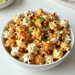 - 1 cup popcorn kernels - 2 tablespoons coconut oil (or grapeseed oil for a neutral flavor) - 1 tablespoon sweet chili sauce - 1 tablespoon freshly squeezed lime juice - Zest of 1 lime - 1 teaspoon sea salt - 1 teaspoon chili powder (optional, for extra heat) - 1 tablespoon powdered sugar (optional, for a subtle sweetness) This popcorn is a fun snack. One serving has about 150 calories. It has healthy fats from coconut oil. The lime juice adds vitamin C, while chili sauce provides a kick. If you add sugar, it boosts calories, so use it wisely. The chili powder can help boost metabolism. Enjoy this treat in balance, and remember to share! {{ingredient_image_2}} To start, you need to pop the popcorn. First, take a large pot with a heavy bottom. Heat 2 tablespoons of coconut oil over medium heat. To know when the oil is ready, drop in two or three popcorn kernels. Cover the pot with a lid. Once those kernels pop, the oil is ready for the rest. Now, add 1 cup of popcorn kernels to the pot. Cover it tightly with the lid. Gently shake the pot back and forth. This will stop the kernels from burning. Listen carefully as the popping slows down. When you hear a gap of 2-3 seconds between pops, remove the pot from the heat. Next, you will prepare the sauce. In a small mixing bowl, combine 1 tablespoon of sweet chili sauce, 1 tablespoon of freshly squeezed lime juice, and the zest of 1 lime. Add 1 teaspoon of sea salt and chili powder if you want more heat. Whisk all these ingredients together until they are smooth and well mixed. Now it’s time to bring it all together. Transfer the freshly popped popcorn to a large mixing bowl. Drizzle the sweet chili lime sauce over the popcorn evenly. Use a spatula or wooden spoon to gently fold the popcorn. Make sure each piece is coated in the tasty sauce. If you like a hint of sweetness, sprinkle 1 tablespoon of powdered sugar on top. Carefully toss the popcorn again to mix the sugar in well. Now, your sweet chili lime popcorn is ready to serve! To make the best popcorn, use a heavy pot. The thick base helps heat evenly. Always use the right oil, like coconut or grapeseed. Heat the oil over medium heat. Add a few kernels first. When they pop, the oil is ready. Then, add the rest of the kernels. Shake the pot gently to keep the kernels from burning. Listen closely as the popping slows down. Once there are 2-3 seconds between pops, remove the pot. This ensures fluffy, perfect popcorn. The sweet chili sauce gives this popcorn its kick. Mix it with fresh lime juice for tang. Zest from the lime adds a bright flavor. Add sea salt to enhance all the tastes. For a bit of heat, use chili powder. If you like it sweet, sprinkle powdered sugar. Toss the popcorn well to coat it evenly. Each bite should have a mix of sweet, spicy, and tangy. Make your popcorn look fun and inviting! Use bright bowls to serve it. You can also use individual bags for easy snacking. For a finishing touch, sprinkle more lime zest on top. This adds color and a fresh smell. Enjoy serving this snack at parties or movie nights! Pro Tips Freshly Popped is Best: For the ultimate popcorn experience, always use freshly popped kernels. Stale popcorn can lose its crunch and flavor. Adjust the Heat: If you prefer a milder flavor, reduce the amount of chili powder or omit it altogether. This allows the sweet chili sauce and lime to shine through. Experiment with Zest: Feel free to try different citrus zests like orange or lemon for a unique twist on the flavor profile. Storage Tips: Store leftover popcorn in an airtight container to maintain its crispness. Avoid exposure to moisture to prevent sogginess. {{image_4}} You can add many fun flavors to this sweet chili lime popcorn. Try mixing in some ranch seasoning for a creamy twist. Or add garlic powder for a savory punch. Want a spicy kick? Mix in some cayenne pepper or crushed red pepper flakes. If you love cheese, sprinkle some grated parmesan or nutritional yeast for a cheesy flavor. Each combo gives a new taste to your snack. If you want a lighter version, swap out coconut oil for olive oil. You can use air-popped popcorn instead of oil-popped for fewer calories. Instead of sweet chili sauce, you can make a homemade sauce with pureed chili peppers and a touch of honey. For less salt, use a salt substitute or just skip it altogether. These simple swaps make the snack healthier while keeping it tasty. Seasonal add-ins can make this popcorn even more exciting. During fall, try adding cinnamon and a bit of nutmeg for a warm flavor. In winter, mix in some crushed peppermint for a fun holiday treat. In summer, toss in some fresh herbs like cilantro or parsley for a fresh taste. These seasonal changes can surprise your taste buds and keep your snacks fun! To store leftover sweet chili lime popcorn, let it cool completely. Place it in a bowl or bag. Seal it tightly to keep out air. This helps the popcorn stay fresh and crispy. If you don’t seal it, the popcorn may become stale. Use an airtight container for the best results. Glass jars work well and look nice on the shelf. You can also use resealable plastic bags. These bags save space and keep the popcorn fresh. Avoid using paper bags, as they don’t seal well. If you want to enjoy warm popcorn again, use the oven. Preheat it to 250°F (120°C). Spread the popcorn on a baking sheet. Heat it for about 10 minutes. This warms it without making it soggy. You can also microwave it for a few seconds, but keep an eye on it. Yes, you can use microwave popcorn. It is quick and easy. Just make sure the popcorn is plain. Avoid buttered or flavored types. The sweet chili lime sauce will add all the taste you need. To add more heat, use chili powder. Mix in one teaspoon when you prepare the sauce. If you want even more spice, add cayenne pepper too. Start with a little, then taste it. You can always add more. Look for brands that have a good balance of sweetness and heat. Some popular choices include Thai Kitchen and Huy Fong. Always check the label for quality ingredients. High-quality sauce enhances the flavor of your popcorn. Sweet Chili Lime Popcorn is an easy and fun snack. You learned the key ingredients and how to pop popcorn perfectly. We covered the sauce preparation and how to mix flavors well. Remember to try different flavor combos for fun twists. Store your leftovers in a proper container to keep them fresh. Enjoy this tasty treat anytime and impress your friends with your new skills!
