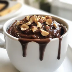 To make a tasty Chocolate Hazelnut Mug Cake, gather these items: - 4 tablespoons all-purpose flour - 4 tablespoons granulated sugar - 2 tablespoons unsweetened cocoa powder - 2 tablespoons creamy hazelnut spread - 1/8 teaspoon baking powder - 1/8 teaspoon fine sea salt - 3 tablespoons milk - 2 tablespoons vegetable oil - 1/2 teaspoon pure vanilla extract - Chopped hazelnuts (for garnish) Each ingredient plays a key role in this cake. Accurate measurements ensure great taste and texture. Use a standard tablespoon for measuring flour and sugar. For cocoa powder and hazelnut spread, level off your spoon for exact amounts. Measuring baking powder and salt carefully helps the cake rise and taste perfect. If you run out of an ingredient, here are some swaps: - For all-purpose flour, try almond flour or oat flour for a gluten-free option. - You can replace granulated sugar with coconut sugar or honey if needed. - Use any nut butter instead of hazelnut spread for a different flavor. - Swap milk with almond milk or oat milk for a dairy-free version. These substitutions keep the cake delicious while fitting your needs! {{ingredient_image_2}} Start by grabbing a microwave-safe mug. Add 4 tablespoons of all-purpose flour, 4 tablespoons of granulated sugar, and 2 tablespoons of unsweetened cocoa powder. Next, sprinkle in 1/8 teaspoon of baking powder and 1/8 teaspoon of fine sea salt. Use a small whisk or fork to mix these dry ingredients. Make sure there are no lumps left behind. This step ensures your mug cake will be smooth and fluffy. Now, it's time to add the fun stuff. Take 2 tablespoons of creamy hazelnut spread and add it to your dry mix. Pour in 3 tablespoons of milk, 2 tablespoons of vegetable oil, and 1/2 teaspoon of pure vanilla extract. Use a spoon to stir everything together. Mix until the batter is smooth. You should see no streaks of flour or cocoa powder. If you want some crunch, fold in a handful of chopped hazelnuts for extra texture. Place your mug in the microwave. Cook it on high for about 1 minute and 30 seconds. After that, check if it is done. Gently press the center; it should bounce back. If it still feels soft, microwave it in 15-second bursts until it sets. Once cooked, let your mug cake cool for about 1 minute. For a tasty finish, add a swirl of hazelnut spread on top and sprinkle with more chopped hazelnuts. Enjoy your warm, chocolate hazelnut delight! To make sure your mug cake is soft, mix the dry ingredients well. You want no lumps. When adding wet ingredients, mix gently. Over-mixing can make it dense. Use a large mug for cooking. This prevents overflow when it cooks. Always check the center for doneness. A soft center means more cooking time. You can add different flavors to your mug cake. Try adding a pinch of cinnamon for warmth. You can also mix in a tablespoon of peanut butter for richness. For a fruity twist, add some mashed banana or berries. Each addition will change the taste and texture. One common mistake is not measuring ingredients accurately. Use measuring spoons for precision. Another mistake is cooking for too long. Start with one minute and check frequently. If you don’t let it cool for a minute, it may be too hot to eat. Lastly, don’t forget to garnish! A topping of hazelnuts adds crunch and style. Pro Tips Use Room Temperature Ingredients: Ensure that your milk and hazelnut spread are at room temperature for better incorporation into the batter, leading to a smoother cake texture. Customize Your Toppings: Feel free to experiment with toppings like whipped cream, chocolate chips, or fresh berries to elevate your mug cake experience. Adjust Cooking Time: Microwave wattages vary, so keep an eye on your mug cake as it cooks. Start with 1 minute and 15 seconds, then add time as needed for the perfect bake. Make It a Double: If you're craving more, simply double the ingredients and use a larger mug or bowl, but be mindful of the cooking time, as it may need to be adjusted. {{image_4}} You can make this mug cake gluten-free. Replace all-purpose flour with almond flour or a gluten-free blend. Both options work well. Just make sure to check that your hazelnut spread is also gluten-free. This way, you get a soft and tasty cake without gluten. To make this cake vegan, swap out the milk with almond, soy, or oat milk. Use a plant-based hazelnut spread if you want to keep it dairy-free. Instead of vegetable oil, you can use melted coconut oil. These small changes make a big difference, and your cake will still taste amazing. You can get creative with flavors. Try adding chocolate chips for extra chocolatey goodness. A pinch of cinnamon gives a warm twist. Want more crunch? Toss in some chopped nuts or dried fruit like cherries or cranberries. Each add-in brings a new taste to your mug cake. If you have leftover mug cake, let it cool first. Then, cover your mug with plastic wrap or a small plate. This keeps the cake moist. You can also transfer it to an airtight container. Store it in the fridge for up to two days. To reheat your mug cake, place it in the microwave for about 15 to 20 seconds. Check if it is warm enough. If not, heat it in short bursts. This helps prevent it from drying out. You can add a tiny bit of milk before reheating for extra moisture. You can freeze your mug cake too! First, let it cool completely. Then wrap it tightly in plastic wrap. Place it in a freezer bag or container. This will keep it fresh for up to one month. To enjoy later, thaw it in the fridge overnight. Reheat in the microwave when ready to eat. Yes, you can bake this mug cake in the oven! Use an oven-safe ramekin instead of a mug. Preheat your oven to 350°F (175°C). Pour the batter into the ramekin and bake for about 15 minutes. Check for doneness by inserting a toothpick in the center. If it comes out clean, your cake is ready. Baking gives a different texture, but it’s still delicious! If you don’t have hazelnut spread, you can use peanut butter or almond butter. Both will give a tasty twist to your mug cake. You can also try chocolate spread if you want to keep it simple. Just remember, the flavor will change based on what you choose. Each option will still make a yummy cake! Microwaves vary in power, so cooking time may change. For a standard microwave, set it for 1 minute and 30 seconds. If your microwave is weaker, you might need an extra 15 seconds or more. If it’s stronger, check at 1 minute. Always check by pressing the center. If it bounces back, it’s done! Adjust based on your microwave's power. This blog post covers everything you need to make the perfect mug cake. We explored the ingredients, offering substitutions and precise measurements. You learned the step-by-step process for mixing and cooking. I shared tips for texture, flavor variations, and mistakes to avoid. In closing, mug cakes are quick and fun. They offer endless choices to fit your taste. Enjoy experimenting with different ingredients and storage options. Remember, the best part is tasting your creation!