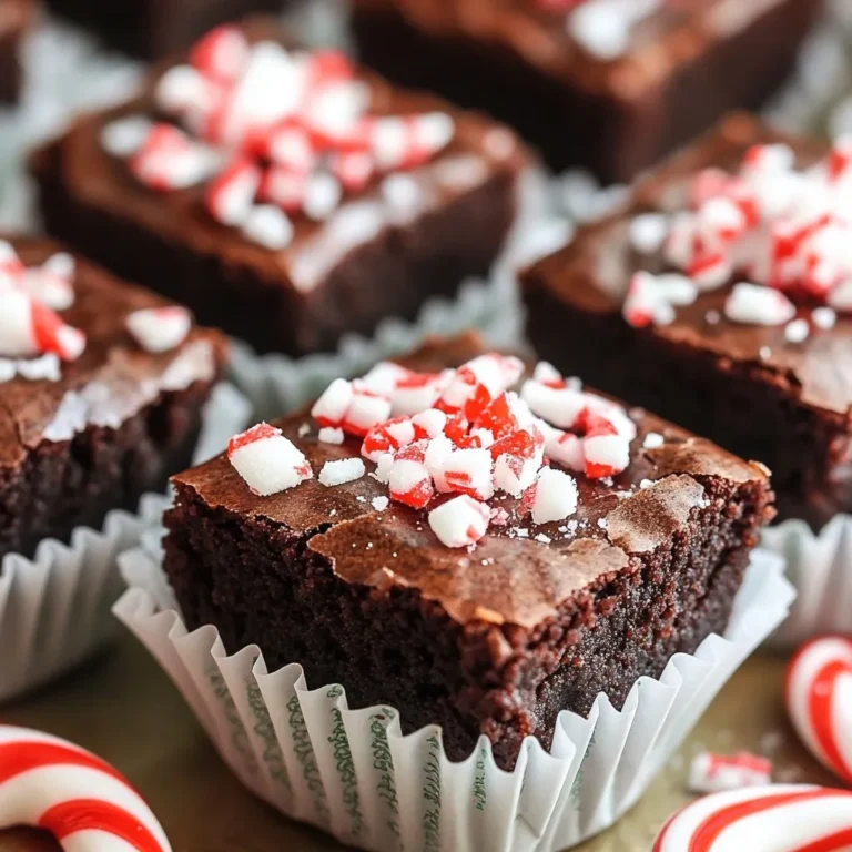 - 1 cup all-purpose flour - 1/2 cup unsweetened cocoa powder - 1/2 cup unsalted butter, melted - 1 cup granulated sugar - 2 large eggs - 1 teaspoon vanilla extract - 1/4 teaspoon salt - 1/2 teaspoon baking powder - 1/2 cup peppermint chocolate chips - 1/4 teaspoon peppermint extract - Crushed candy canes for garnish To make peppermint brownie bites, you need simple, fresh ingredients. Start with all-purpose flour and cocoa powder for the base. The melted butter adds richness. Granulated sugar gives sweetness and helps with texture. The eggs bind the batter together. Vanilla extract adds warmth, while a pinch of salt balances the sweetness. Baking powder helps the bites rise. Peppermint chocolate chips bring the festive flavor. The peppermint extract enhances that minty taste, making each bite special. Finally, don’t forget the crushed candy canes! They add a crunchy, colorful touch on top. With these ingredients, you will create a treat that is both fun and delicious. They are perfect for sharing during the holidays or any time you need a sweet pick-me-up. {{ingredient_image_2}} - Preheat oven to 350°F (175°C). - Prepare mini muffin tin with liners or cooking spray. - Combine melted butter and sugar in a large bowl. - Add eggs one at a time, mixing well. - Incorporate vanilla and peppermint extracts until smooth. - Sift flour, cocoa powder, salt, and baking powder in a separate bowl. - Gently blend dry and wet mixes together until just combined. - Fill muffin cups with brownie batter about three-quarters full. - Bake for 12-15 minutes. Check doneness with a toothpick. - Cool brownie bites in the tin for 5 minutes. - Transfer to a wire rack to cool completely. - Once cool, sprinkle crushed candy canes on top for a festive flair. Gently stirring the batter keeps it light and fluffy. Overmixing makes brownies tough. You know the batter is ready when it looks smooth and you see no dry flour. The goal is to mix until just combined. To ensure fudgy brownie bites, use melted butter and sugar. This adds moisture and richness. Bake them until a toothpick comes out with a few moist crumbs. This shows they are perfectly fudged, not dry. When adding extracts, do so slowly. Start with the vanilla and peppermint extracts. These flavors mix best with the batter. If you want more minty flavor, you can add a bit more peppermint extract. Just be careful not to overdo it, as it can overpower the chocolate. Pro Tips Use High-Quality Cocoa Powder: The flavor of your brownies heavily relies on the cocoa powder. Opt for a high-quality unsweetened cocoa powder for a rich chocolate taste. Check for Doneness: To avoid overbaking, start checking the brownie bites a minute or two before the minimum baking time. They should be set but still moist in the center. Cool Before Serving: Allow the brownie bites to cool completely before serving. This helps them set up nicely and makes them easier to eat without falling apart. Experiment with Mix-Ins: Feel free to customize your brownie bites by adding chopped nuts, white chocolate chips, or even a swirl of Nutella for added flavor and texture! {{image_4}} You can make your peppermint brownie bites even more fun! Try adding nuts like walnuts or pecans for a nice crunch. You can also swap in different chocolate chips, like dark or white chocolate, to mix things up. Experimenting with flavor extracts can add a twist too. A little orange or almond extract can complement the minty flavor nicely. Just remember, a little goes a long way! If you need gluten-free options, substitute the all-purpose flour with a gluten-free blend. Many blends work well without changing the taste too much. For a vegan version, replace eggs with flax eggs. Mix one tablespoon of ground flaxseed with three tablespoons of water. Let it sit for a few minutes until it thickens. Also, use vegan butter or coconut oil instead of regular butter. These brownie bites are perfect on their own, but you can elevate them! Pair them with a scoop of vanilla ice cream or a dollop of whipped cream for extra indulgence. Get creative with how you present them. Arrange the brownie bites on a colorful platter and add whole candy canes around for a festive look. This makes them a great centerpiece for your holiday table! To keep your peppermint brownie bites fresh, follow these steps: - Let the bites cool completely before storing. - Use an airtight container to prevent moisture loss. - Place parchment paper between layers to avoid sticking. - Store at room temperature for up to three days. - For longer freshness, keep them in the fridge. Recommended storage containers include: - Glass jars with tight seals. - Plastic containers with snap-on lids. - Zipper bags for easy access and space-saving. Yes, you can freeze brownie bites! Here’s how: - First, let them cool completely. - Place them in a single layer on a baking sheet. - Freeze them for about one hour until solid. - Transfer the frozen bites to a freezer-safe bag or container. - Label with the date for easy tracking. For thawing tips: - Move brownie bites from the freezer to the fridge. - Let them thaw overnight for best results. - You can also warm them briefly in the microwave before serving. Peppermint brownie bites stay fresh for about 3 to 5 days at room temperature. Store them in an airtight container to keep them moist. If you put them in the fridge, they can last up to a week. However, they may lose some of their soft texture if chilled. You can swap peppermint extract with mint extract, but the taste will change. Peppermint extract has a stronger, cooler flavor. Mint extract is milder and can taste a bit different. If you want that strong peppermint kick, stick with peppermint. If you lack peppermint chocolate chips, try using regular chocolate chips instead. You can also chop up a peppermint candy bar. For a twist, mix in some nuts or other flavored chips. Get creative! You can add a touch of extra peppermint extract to boost flavor. These peppermint brownie bites are simple to make and fun to share. We covered all the key ingredients, from flour to candy canes, and provided detailed steps for baking. Remember to mix gently and check for that fudgy texture for perfect bites. You can even get creative with flavors or dietary needs. Finally, store them right to enjoy longer. Now, go ahead and make these treats for yourself and loved ones. Enjoy every sweet, minty bite!