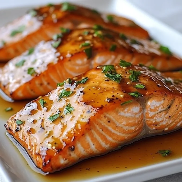 - 4 salmon fillets (approximately 6 ounces each) - 1/4 cup pure maple syrup (preferably Grade A for a milder flavor) - 2 tablespoons soy sauce (or tamari for a gluten-free option) - 1 tablespoon Dijon mustard for a tangy kick - 1 teaspoon garlic powder or freshly minced garlic for a robust flavor - 1/2 teaspoon freshly ground black pepper - 1 tablespoon extra virgin olive oil - 1 tablespoon freshly squeezed lemon juice - Fresh parsley, finely chopped, for garnish Always choose fresh salmon. Look for bright, moist fillets with no fishy smell. Grade A maple syrup is best for a sweet and mild taste. For soy sauce, select a brand that uses natural fermentation. Fresh herbs, like parsley, should be vibrant and not wilted. If you don’t have maple syrup, try honey or agave syrup for sweetness. You can swap soy sauce with coconut aminos for a soy-free option. If you prefer a different flavor, any mustard can work, but Dijon adds a nice kick. For a different fish, consider using trout or halibut; they cook similarly to salmon. {{ingredient_image_2}} To make the maple glaze, start with a small bowl. Add 1/4 cup of pure maple syrup. I like Grade A syrup for a gentle taste. Next, mix in 2 tablespoons of soy sauce. If you need it gluten-free, use tamari instead. Then, add 1 tablespoon of Dijon mustard for some tang. Sprinkle in 1 teaspoon of garlic powder for flavor. You can also use fresh garlic if you prefer. Lastly, add 1/2 teaspoon of black pepper. Whisk everything well until it’s smooth. Let the glaze sit for a few minutes. This helps the flavors blend together nicely. Preheat your oven to 400°F (200°C). While it warms up, prepare your baking dish. Line it with parchment paper to make cleanup easier. Next, place the salmon fillets skin-side down in the dish. You’ll need 4 fillets, each about 6 ounces. Drizzle 1 tablespoon of extra virgin olive oil over the salmon. Then, squeeze 1 tablespoon of fresh lemon juice on top. Use your hands to rub the oil and juice into the fillets. This helps the salmon stay moist while baking. Now, generously pour the maple glaze over each fillet. Make sure they are well-coated. Bake the salmon for 12-15 minutes. It should turn opaque and flake easily when you test it. For a tasty caramelized finish, broil the salmon for 2-3 minutes. Keep a close watch to avoid burning the glaze. Once done, carefully take the salmon out of the oven. Let it rest for a few minutes before serving. This helps the juices settle back in. Finally, sprinkle some fresh parsley on top for a pop of color. This gives your dish a fresh look and taste. Serve the salmon on a bed of sautéed spinach or with roasted veggies for a complete meal. Enjoy your delicious maple glazed salmon! To bake salmon like a pro, follow these tips: - Choose Fresh Salmon: Fresh fish gives the best taste. Look for bright color and no strong smell. - Pat It Dry: Before cooking, pat the salmon dry with paper towels. This helps the glaze stick better. - Check for Doneness: The salmon should be opaque and flake easily with a fork. Use a meat thermometer if you have one; it should read 145°F. - Rest the Salmon: Let it rest for a few minutes after baking. This helps the juices stay inside the fish. Using the right tools makes cooking easier: - Baking Dish: Use a glass or ceramic dish. It helps cook the salmon evenly. - Parchment Paper: Lining your dish with parchment paper makes cleaning up quick and easy. - Whisk: A good whisk helps mix the glaze well. It keeps the flavors balanced. - Meat Thermometer: This tool gives you the perfect cooking time. It helps avoid overcooked salmon. Maple glazed salmon pairs well with many flavors: - Citrus: Lemon and lime brighten the dish. Their acidity balances the sweetness of the glaze. - Herbs: Fresh herbs like parsley or dill add a fresh touch. They enhance the salmon's natural flavor. - Vegetables: Serve with roasted veggies like asparagus or broccoli. Their crunch contrasts nicely with the tender salmon. - Grains: Pair it with rice or quinoa for a complete meal. They soak up the tasty glaze. Pro Tips Choose Fresh Salmon: Opt for wild-caught salmon when possible, as it tends to have a better flavor and texture than farmed salmon. Adjust Sweetness: If you prefer a less sweet glaze, reduce the amount of maple syrup or add a splash of vinegar for balance. Resting Time Matters: Let the salmon rest for a few minutes after baking to enhance its juiciness and flavor. Garnish Wisely: Fresh herbs like dill or basil can elevate the dish. Consider using them instead of parsley for a different flavor profile. {{image_4}} You can change the flavor of this dish easily. Add fresh herbs like thyme or rosemary for a new twist. Try using orange juice instead of lemon juice for a fruity note. If you want heat, add a pinch of red pepper flakes to the glaze. For a sweeter kick, mix in a bit of brown sugar with your maple syrup. Each change can make a big difference in taste. Both grilling and baking work well for maple glazed salmon. Baking is simple and gives even heat. It allows the glaze to caramelize nicely. Preheat your oven to 400°F and bake for 12-15 minutes. Grilling adds a smoky flavor. If you choose to grill, preheat the grill and cook for about 6-8 minutes per side. Always check for doneness to avoid overcooking. Pair your maple glazed salmon with tasty sides. Here are a few ideas: - Roasted vegetables like asparagus or Brussels sprouts - Sautéed spinach with garlic - Quinoa or rice for a hearty base - A fresh green salad with a light vinaigrette These sides will balance the sweetness of the glaze and add color to your plate. Enjoy mixing and matching! To store leftover salmon, let it cool first. Place it in an airtight container. Wrap it tightly if you do not have a container. This keeps it fresh for up to three days in the fridge. Make sure to label it with the date. This way, you can track how long it has been stored. When reheating your salmon, keep it moist. Preheat your oven to 300°F (150°C). Place the salmon on a baking sheet. Cover it with foil to trap steam. Heat for about 10-15 minutes. Check to make sure it is warm all the way through but not overcooked. You can also reheat in the microwave for 1-2 minutes, but be careful not to dry it out. If you want to freeze the salmon, do it right after cooking. Allow it to cool first, then wrap it tightly in plastic wrap. Place it in a freezer bag and remove as much air as possible. This helps prevent freezer burn. Properly stored, it can last for up to three months. When ready to eat, thaw it in the fridge overnight before reheating. You should cook salmon at 400°F for about 12 to 15 minutes. The fish is done when it becomes opaque and flakes easily with a fork. If you want a crispy top, you can broil it for 2 to 3 more minutes. Just watch closely to avoid burning. Yes, you can use other fish like trout or cod. These fish have similar textures and flavors. Keep in mind that cooking times may change. Thinner fillets may need less time, while thicker ones may need more. Salmon is packed with protein, omega-3 fatty acids, and vitamins. Omega-3s help your heart and brain. They may lower the risk of heart disease and improve mood. Salmon also provides vitamin D, which is key for bone health. Eating salmon can support overall wellness and a balanced diet. This blog shared all you need for making great maple glazed salmon. First, I covered the key ingredients, their quality, and possible substitutions. Then, I walked you through the step-by-step cooking process. Next, I revealed tips for perfect results and variations to try. I also included storage tips for leftovers and answered common questions. Now, you're ready to enjoy this delicious dish. Put what you've learned into action and share your tasty salmon experience!
