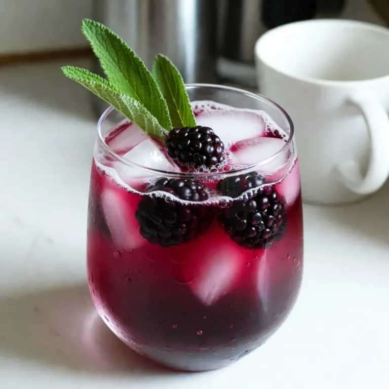 Fresh blackberries are the star of this drink. They bring a sweet, tart flavor. You need one cup of ripe blackberries. Look for ones that are dark and plump. This ensures they taste great and look good in your mocktail. Sage leaves add a unique touch. You will need five to six fresh sage leaves. These leaves give the drink a fresh, earthy taste. When you muddle them, they release their oils. This makes the mocktail fragrant and flavorful. You will need two tablespoons of honey or agave syrup. This adds sweetness to balance the tart blackberries. If you want a vegan option, go with agave syrup. Also include one tablespoon of freshly squeezed lemon juice. This adds a bright, zesty note to the drink. It helps enhance the blackberries' flavor. {{ingredient_image_2}} Start by placing 1 cup of fresh blackberries and 5-6 fresh sage leaves in a strong glass or cocktail shaker. Use a muddler or the back of a spoon to gently crush them. Press down until the blackberries burst and their juices flow. The sage should release its lovely aroma as you muddle. This step is key. It blends the sweet and herbal flavors. Next, add 2 tablespoons of honey or agave syrup for a vegan touch. Pour in 1 tablespoon of freshly squeezed lemon juice. Muddle the mixture again. This helps mix all the flavors together. Now, fill your glass or shaker with ice cubes. The ice will chill your drink, making it refreshing. Pour sparkling water over the ice until it reaches your desired level. Leave some space at the top. Use a spoon to stir gently. This ensures the muddled blackberries and sage mix well with the sparkling water. Take a taste. If it’s not sweet enough, add more honey or agave syrup and stir again. Strain the mixture into a serving glass filled with ice. Let some blackberry pulp and sage pass through for flavor. Finally, add extra blackberries and a sprig of sage for a beautiful finish. Enjoy your drink! Look for ripe blackberries. They should be plump and firm. A deep, dark color shows they are fresh. Avoid any berries that look mushy or have spots. Fresh blackberries give the best taste. If possible, buy organic. This choice enhances the flavor and supports local farms. If you like your drink sweet, add more honey or agave syrup. Start with the two tablespoons and taste as you go. If it needs more, slowly add a teaspoon at a time. This way, you control how sweet it gets. You can also use flavored sparkling water for extra sweetness without adding more sugar. Try adding a splash of lime or orange juice for a zesty twist. You can also mix in other herbs like mint or basil. They add a fresh taste that pairs well with blackberries. Experiment with different flavors to find what you enjoy. Each change can create a new drink experience! Pro Tips Use Fresh Ingredients: Always opt for fresh blackberries and sage to ensure the best flavor in your mocktail. Muddle Gently: Be careful not to over-muddle the blackberries; you want to release their juices without completely breaking them apart. Adjust Sweetness: Taste your mocktail before serving and adjust the sweetness with honey or agave syrup as needed. Chill Your Glass: For an extra refreshing experience, chill your serving glass beforehand to keep your mocktail cooler for longer. {{image_4}} You can mix different berries for fun flavors. Try raspberries or blueberries. These berries add a sweet and tart taste. They pair well with sage and honey. You can create a berry blend that is unique to you. Just be sure to keep the same amounts. This keeps your mocktail balanced. Sage has a lovely flavor, but feel free to try other herbs! Mint brings a cool touch, while basil adds a sweet note. Each herb changes the taste of the drink. Experiment with what you like best. You can also mix herbs for a fun twist. Just remember to muddle them well to release their oils. If you want a different base, use other juices or sodas. Try cranberry juice for a tart kick. Lemon-lime soda adds sweetness and fizz. You might also use coconut water for a tropical feel. These options are great if you're looking for variety. Just adjust the sweetness to match your new mix. Store any leftover Blackberry Sage Smash Mocktail in the fridge. Use an airtight container to keep it fresh. If you have leftover blackberries or sage, store them separately. This way, they won't lose their flavor. Drink the mocktail within 24 hours for the best taste. You can prepare the blackberry and sage mixture ahead of time. Muddle the blackberries and sage with honey and lemon juice. Store this mixture in the fridge for up to two days. When you're ready to serve, add ice and sparkling water. This saves time and keeps your drink fresh. Serve your mocktail chilled. Use a glass filled with ice for the best experience. Garnish with extra blackberries and sage leaves right before serving. This makes your drink look appealing. Always stir gently before drinking to mix the flavors. Enjoy your refreshing treat! Yes, you can make this mocktail in advance. However, I suggest mixing the blackberries, sage, honey, and lemon juice first. Store this mixture in the fridge for up to 24 hours. When you're ready to enjoy, add ice and top with sparkling water. This method keeps it fresh and bubbly. If you want a different sweetener, try agave syrup. It works well in this recipe and keeps it vegan. You can also use maple syrup or a sugar substitute like stevia. Each option changes the flavor slightly, but they all taste great. To change the sweetness, start with the honey amount stated in the recipe. After you mix it, taste it. If you want it sweeter, add more honey or your chosen sweetener a little at a time. Stir well after each addition to blend the flavors perfectly. In this blog post, we explored how to create a delicious blackberry and sage mocktail. We looked at the main ingredients, step-by-step mixing, and tips to enhance flavor. You can switch up the berries or herbs for fun variations. Storing leftovers correctly keeps everything fresh. Remember to adjust sweetness to your taste. Enjoy making this drink at home. You’ll impress your friends with this easy recipe!